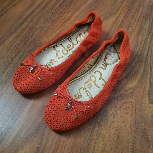 Sam Edelman Felicia Coral Red Laser Cut Out Ballet Flats Women's Size 6 - Picture 11 of 16
